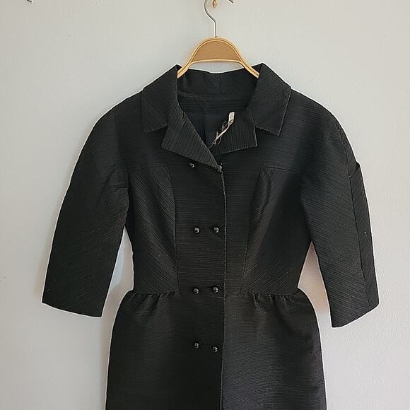 Vintage Bullocks Wilshire Wynshire Black Double Breasted Textured Dress Classic - Picture 7 of 16